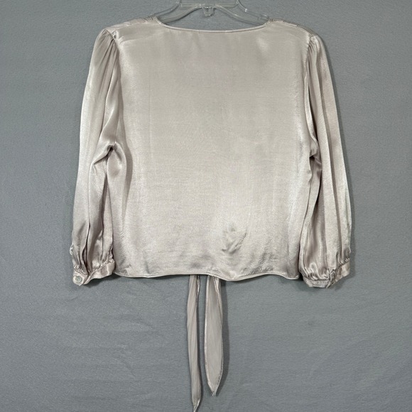 Zara Women's Button Tie Front Satin Top Size M Champagne Romantic Feminine - Picture 6 of 7